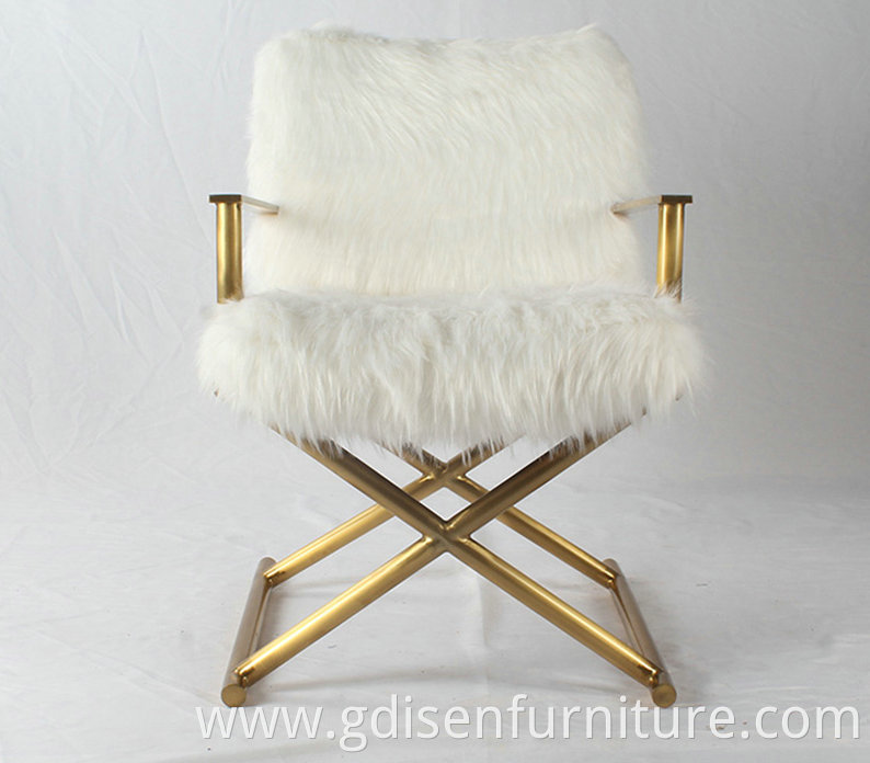 Modern Luxury Modern Brass Gold Metal Stainless Steel Upholstered Mongolian Fur Chair